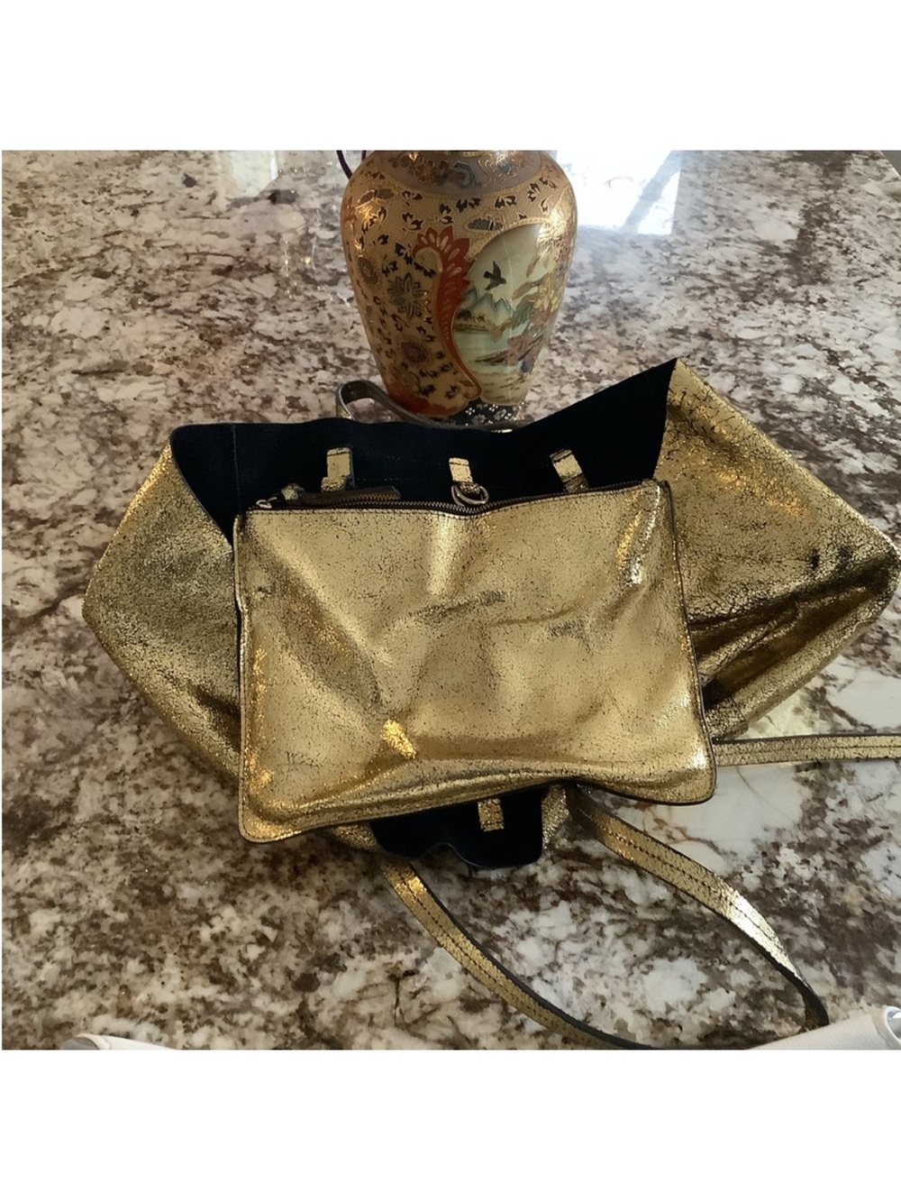 Zara Gold Metallic large leather Tote Bag - - Picture 5 of 15